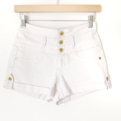 Refuge White Button Up Denim Shorts- Size 2