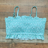 No Brand Mint Green Floral Print Smocked Top- Size M (We Have Matching Bottom!)