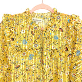SundayUp Yellow Floral Print Keyhole Front Metallic Striped Dress- Size L