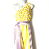 Foxiedox Purple and Yellow Striped One Shoulder Front Slit Maxi Dress NWT- Size S