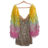 ASOS Luxe Sequin with Ombre Faux Feather Sleeves Mini Dress- Size 14 (sold out online)