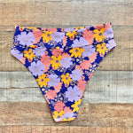 Aerie Navy with Purple/Yellow/Pink Floral Bikini Bottoms- Size L (we have matching top)