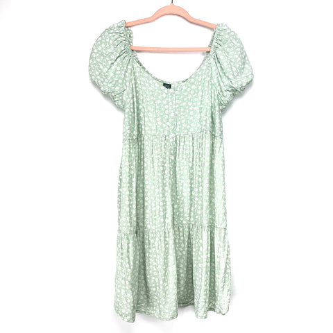 Wild Fable Mint Floral Puff Sleeve Faux Button Mini Dress- Size L