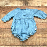 Ruffle Butts Baby Girl Chambray Long Sleeve Romper- Size 0-3M