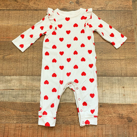 Baby Cat & Jack White Ribbed Red Heart Jumpsuit- Size 3-6M