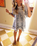 Free People Blue & White Stripe Embroidered Dress (with removable lining/slip)- Size XS