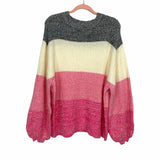 Pink Lily Black/Cream/Pink Striped Bubble Sleeve Sweater- Size S
