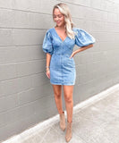 Idem Ditto Denim Puff Sleeve Dress- Size M (fits like a small)