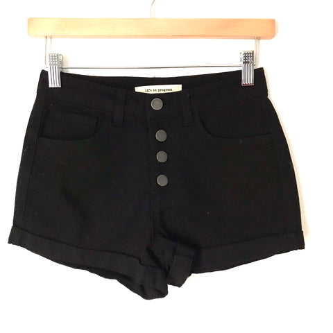 Life In Progress Black Denim Button Up Cuffed Shorts- Size 24