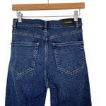 Express Dark Wash High Rise Distressed Raw Hem Flare Jeans- Size 4R (Inseam 30")