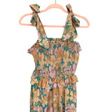 Shein Teal and Pink Floral Smocked Bodice Tie Strap Dress- Size S
