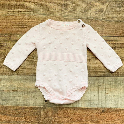 Baby Cat & Jack Light Pink Pom Pom Sweater Romper- Size 0-3M