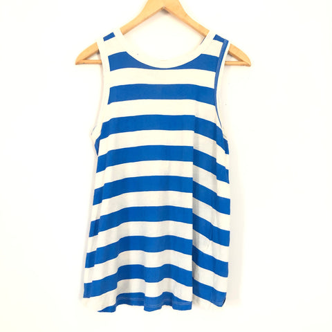 Current/Elliott Blue Striped Distressed Tank Top with Split Back- Size 0