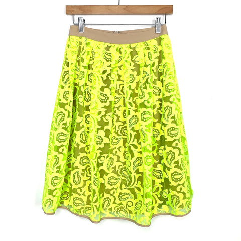 Champagne & Strawberry Highlighter Yellow Embroidered Sheer Overlay Skirt- Size S (We have matching top)