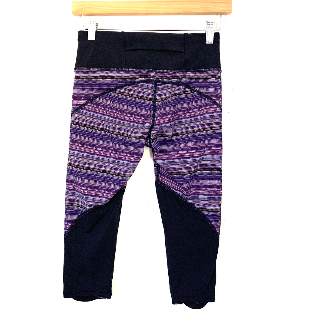 Lululemon Purple/Pink Striped Crop Legging with Exposed Side Seams