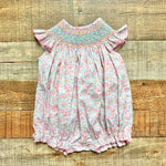 Shrimp & Grits Kids Pink/Mint Floral Smocked Bubble- Size 3M