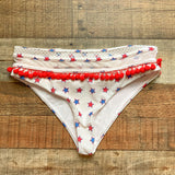 Tularosa Red/White/Blue Star Print Mesh Pom Pom Trim Bikini Bottoms- Size S (sold out online, we have matching top, see notes)