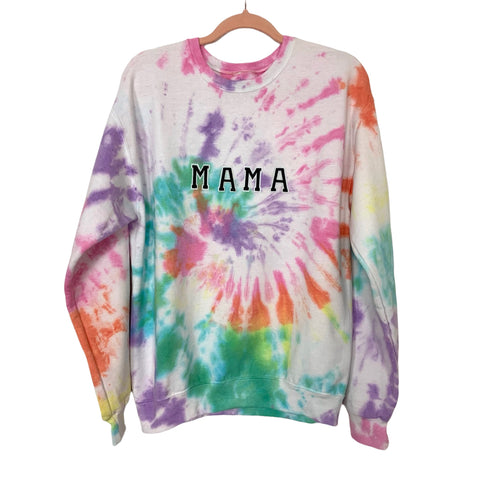 TYED Pink/Purple/Green Tie Dye Mama Sweatshirt- Size ~L (see notes)