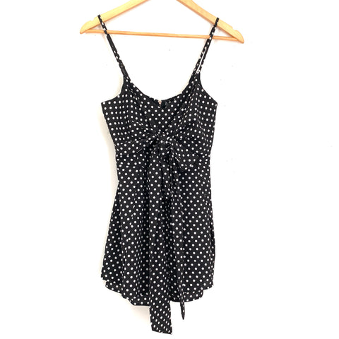 Pink Lily Black and White Polka Dot Front Tie Romper- Size S
