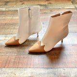 Raye Cream and Camel Pointed Toe Low Stiletto Leather Booties- Size 8.5 (sold out online, see notes)