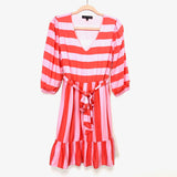 Gibson Look Orange/Pink Striped Belted Dress - Size XXS