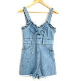Blue Blush Denim Tie Front Romper with Raw Hem- Size S