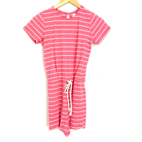 Pink Lily Ribbed Pink and White Striped Romper- Size S