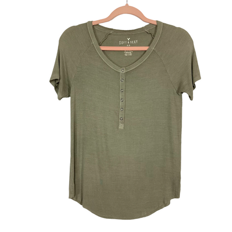 American Eagle Green Soft & Sexy Rib Top- Size XS