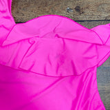 Pink Lily Hot Pink Ruffle One Shoulder Padded One Piece- Size L (sold out online, see notes)