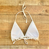 No Brand White Pom Pom Trim Padded Bikini Top- Size M