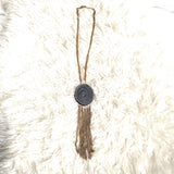 No Brand Gold Chain Sliced Stone Pendant Necklace