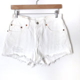 Levi 501 White Distressed Cut Off Shorts- Size 26