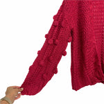 Pink Lilly Berry Open Knit Pom Pom Bubble Sleeve Cardigan- Size S