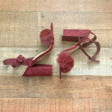 Forever 21 Maroon Suede Like Fluffy Strap Heels- Size 7 (Like New Condition!)