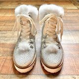 Jessica Simpson White Rhinestone Faux Fur Boots- Size 7 (see notes)