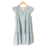 Gal Meets Glam Chassity Teal Striped Cap Sleeve Dress- Size 14