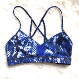 Alo Yoga Blue Snakeskin Print Strappy Back Sports Bra- Size XS