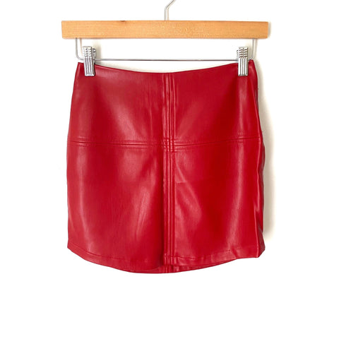 Lulus Red Vegan Leather Mini Skirt- Size XS