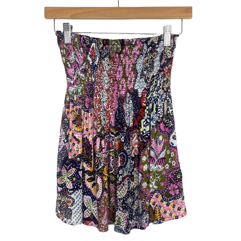 Loft Pink/Black/Green/Blue/Yellow Print Smocked Waist Skirt NWT- Size XXS