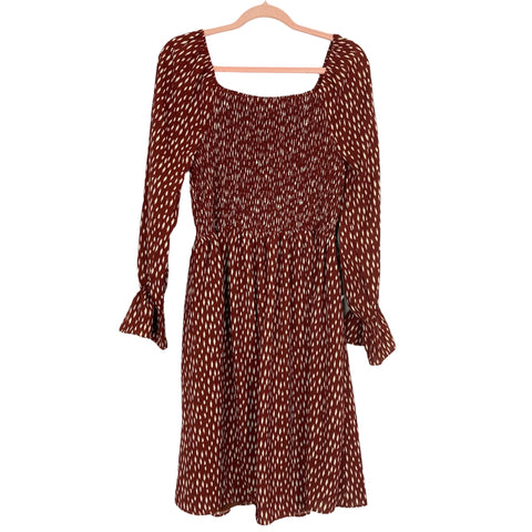 Mikarose Brown Long Sleeve Smocked Midi Dress NWT- Size L