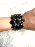 No Brand Metal Cuff With Black Beaded Floral Design
