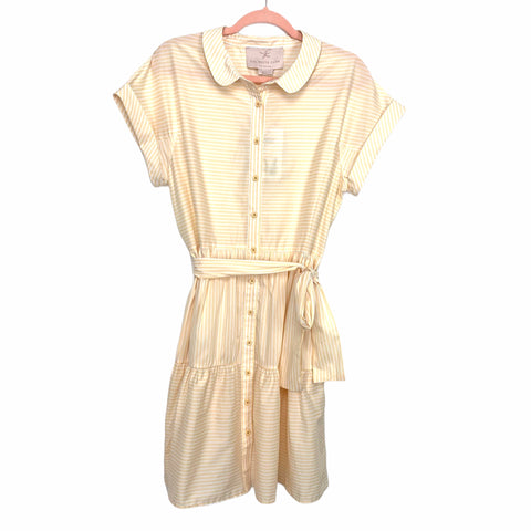 Gal Meets Glam Yellow and White Striped Belted Dress NWT- Size 12