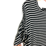 Gibson Black/White Striped Ruched Sleeve Top- Size XL