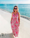 Gibson Pink Tropical Print Maxi Dress- Size M