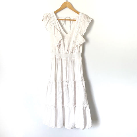 Love Collette White Flutter Sleeve Dress- Size M