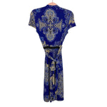 BCBGMaxazria Blue and Gold Printed Faux Wrap Dress- Size S