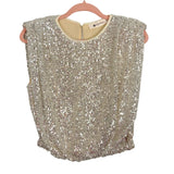 The Impeccable Pig Champagne Sequins Shoulder Padded Top- Size S