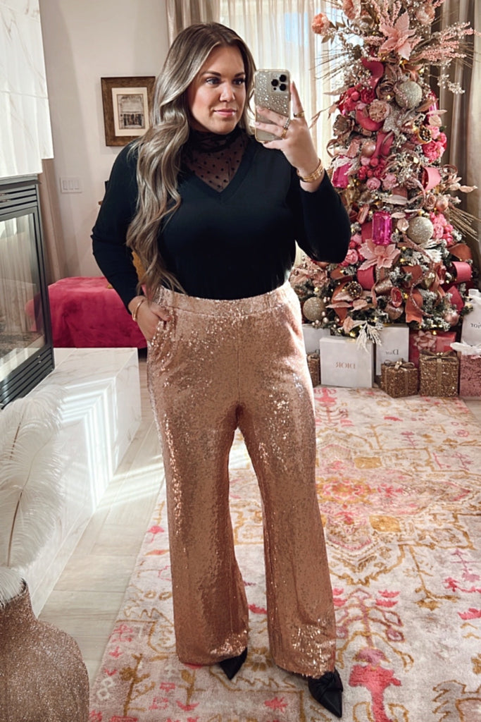 Eloquii Elements Rose Gold Flare Leg Sequin Pants NWT- Size 14 (Inseam –  The Saved Collection