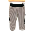 Lululemon Tan & Black Stripe Crop Legging with Ruffles and Bright Pink Details- Size 4 (Inseam 17”)