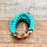 No Brand Turquoise Nine Strand with Orange and Pink Beads Bracelet